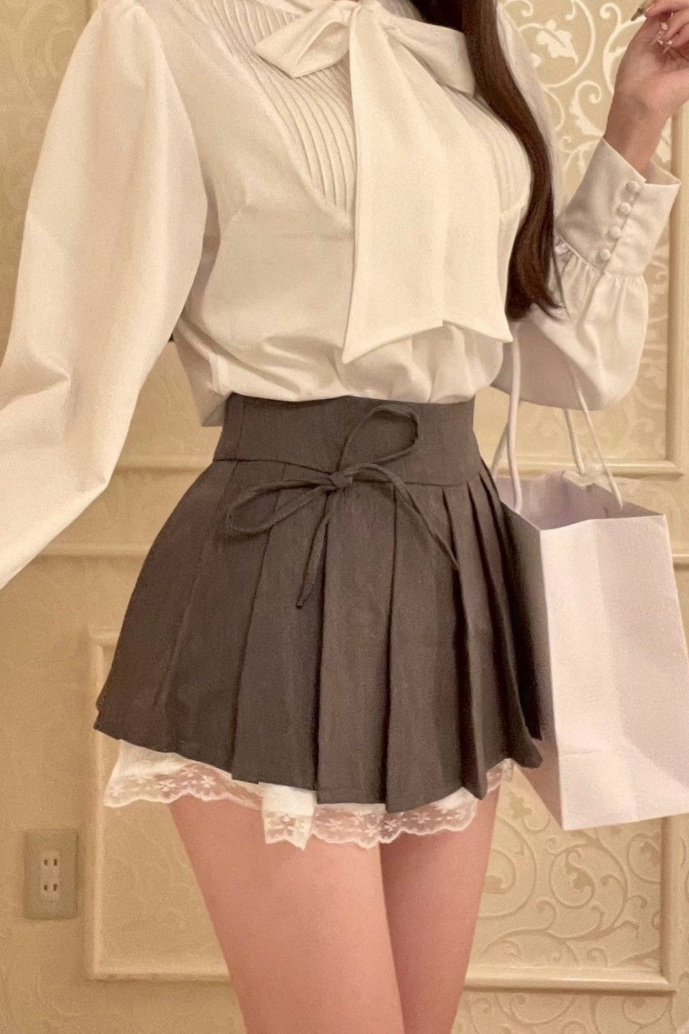 リボンプリーツレーススカート KR13309