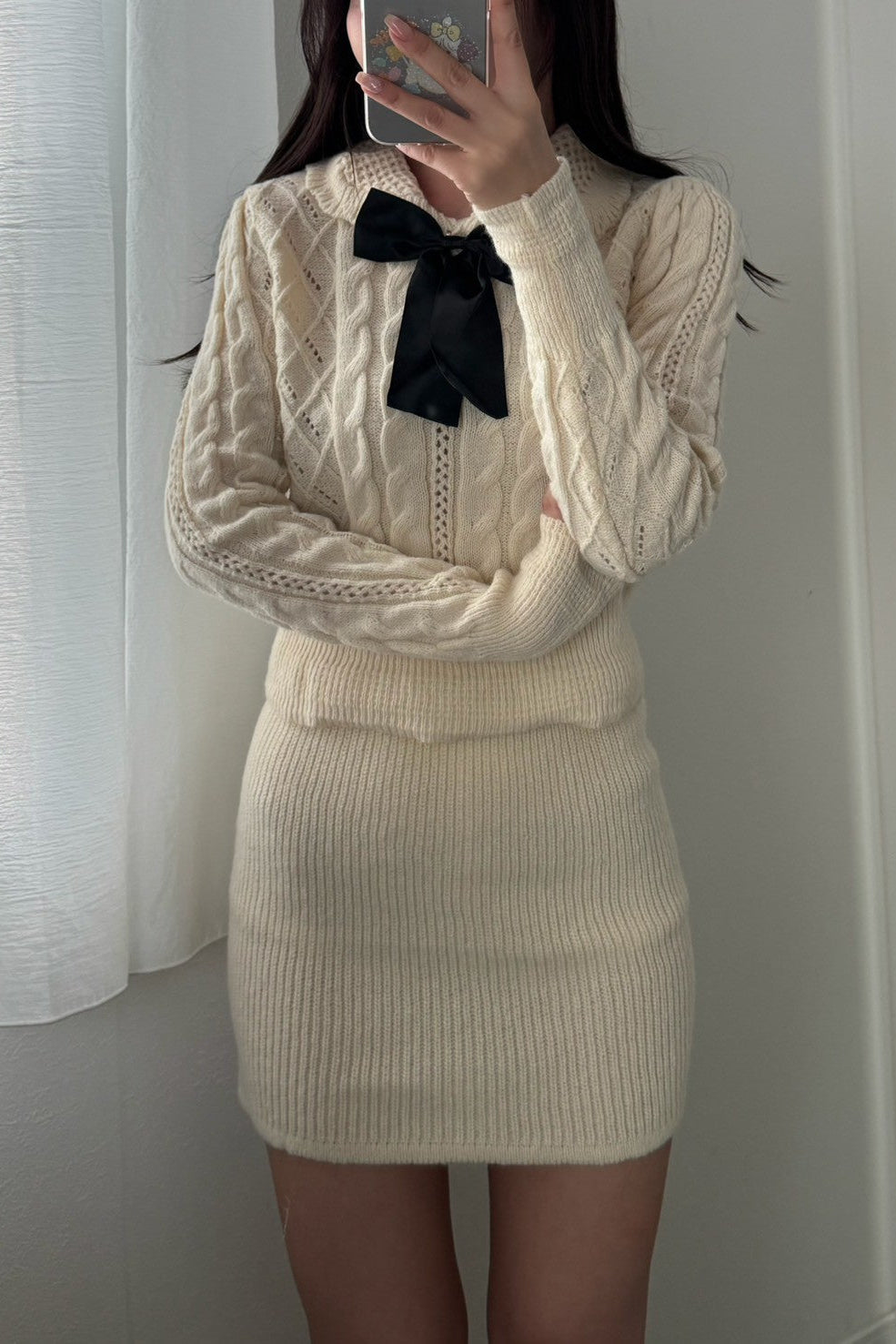 リボンカラーニットセットアップ KR13268