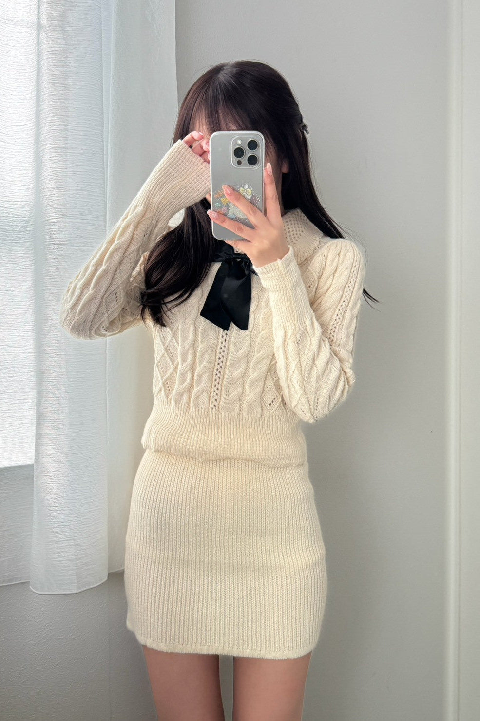 リボンカラーニットセットアップ KR13268