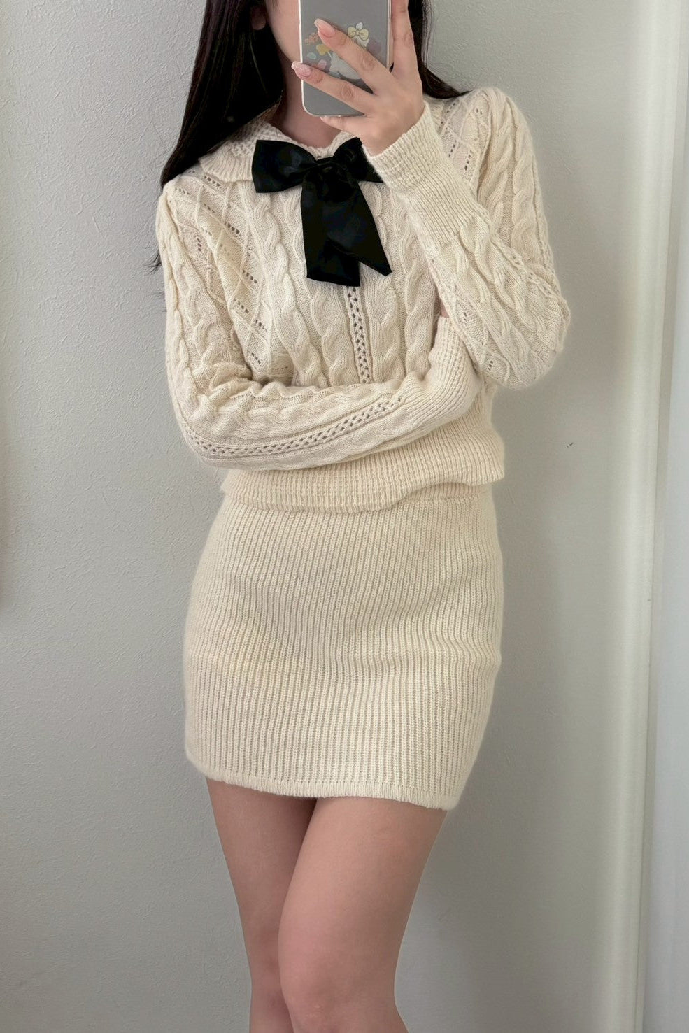 リボンカラーニットセットアップ KR13268