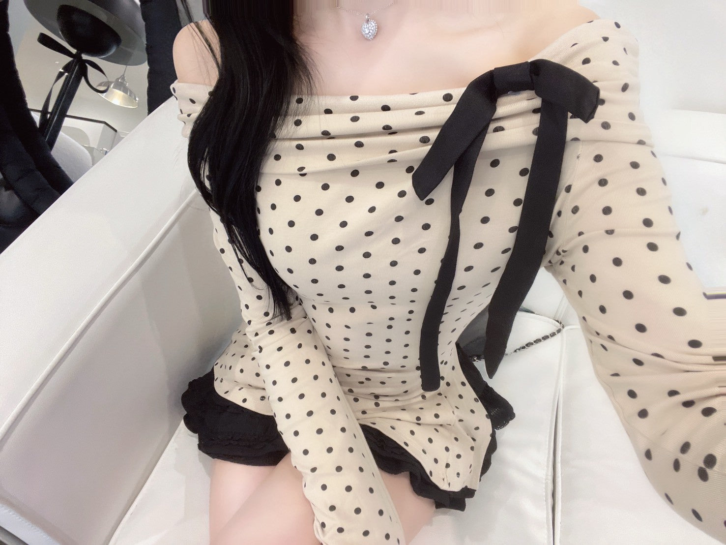 ドットリボンオフショルトップス KR11203