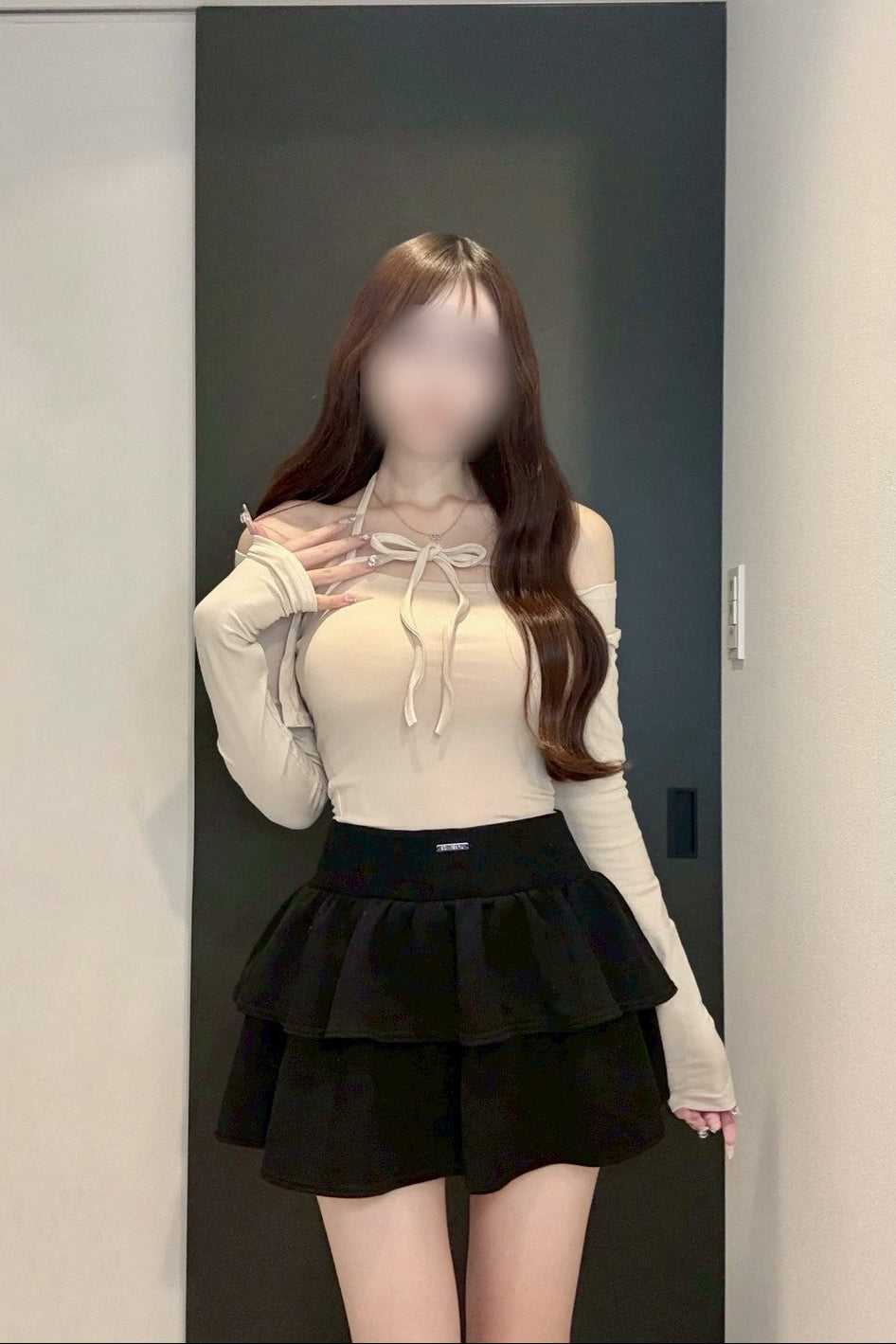 ストラップリボンオフショルトップス KR12614