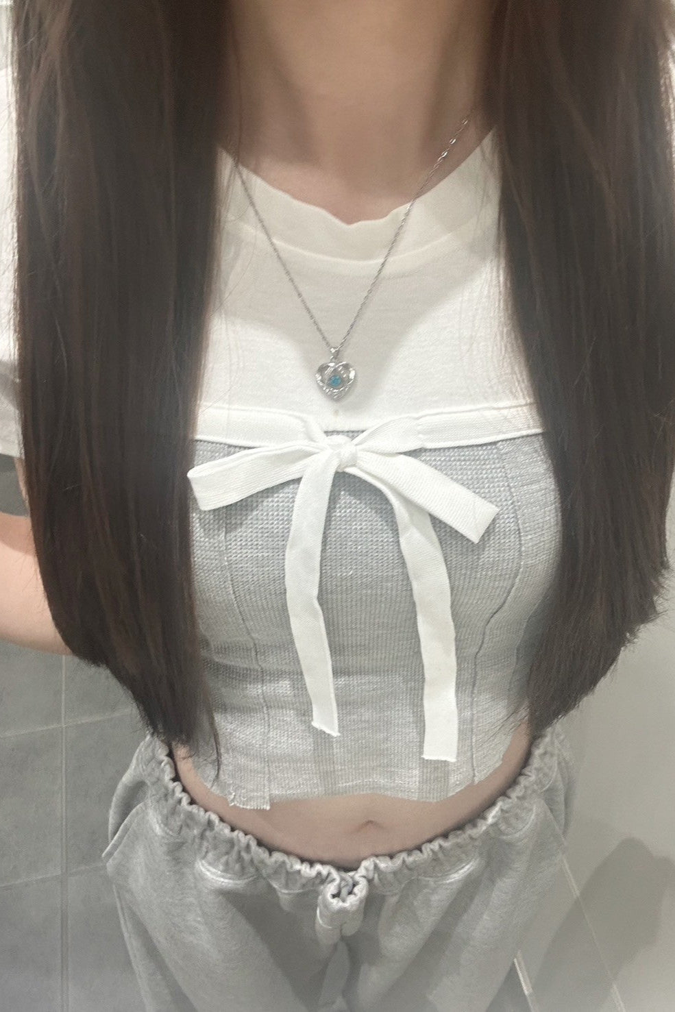 フロントリボングレーTシャツ KR11629