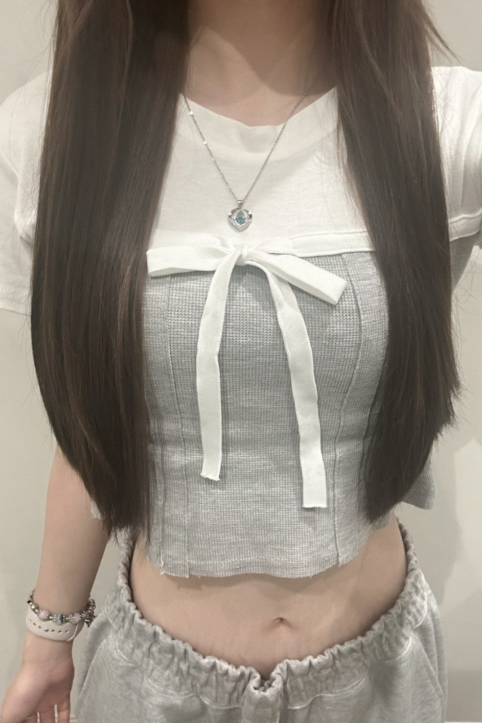 フロントリボングレーTシャツ KR11629