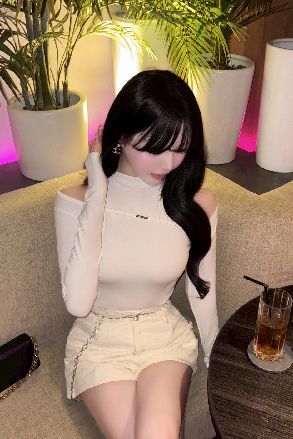 cutouts shoulder slim tops KR10116