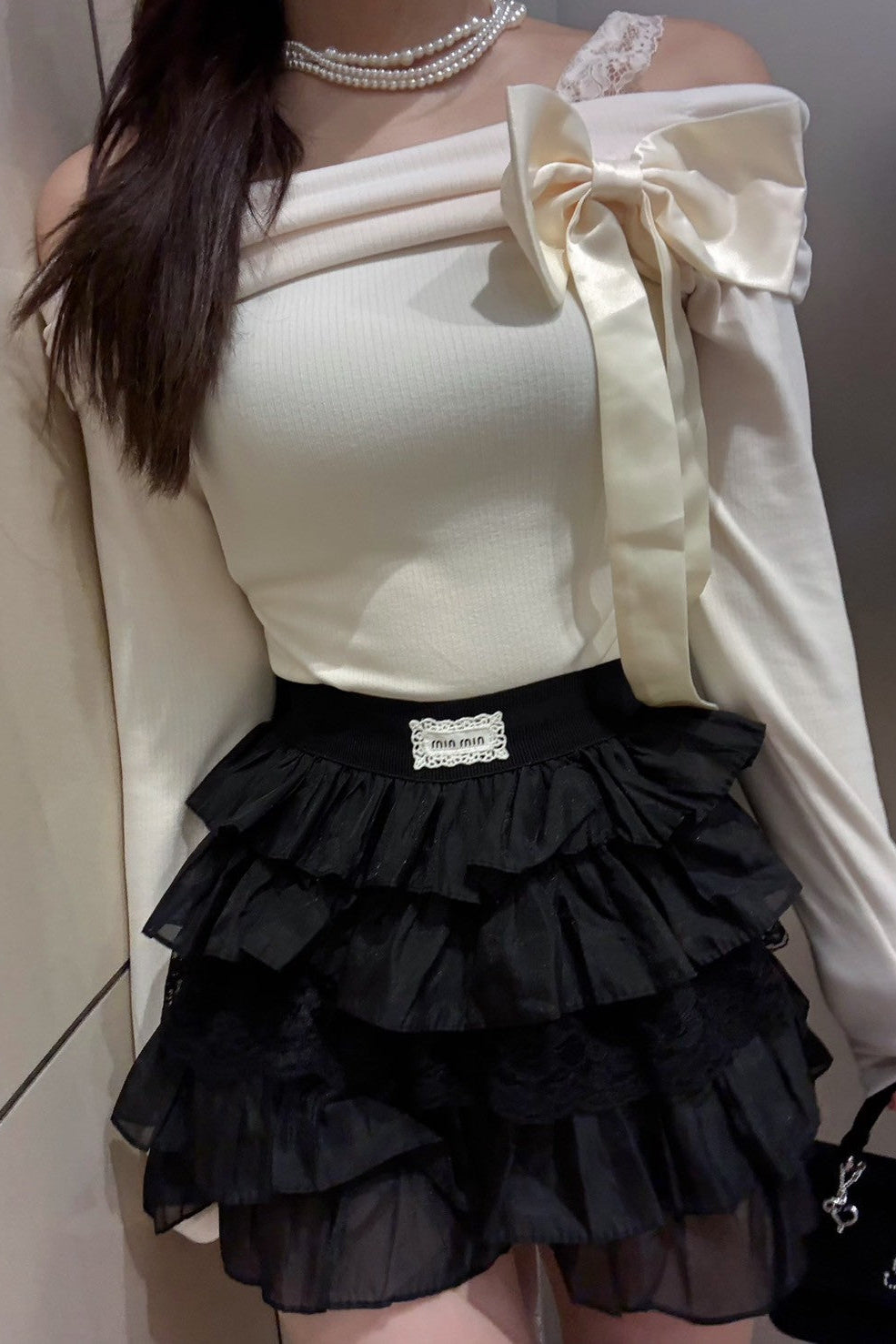 サイドリボンオフショルロングトップス KR12313