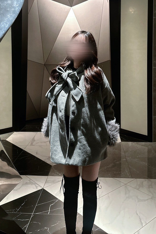 スリーブファーリボンコート KR30001