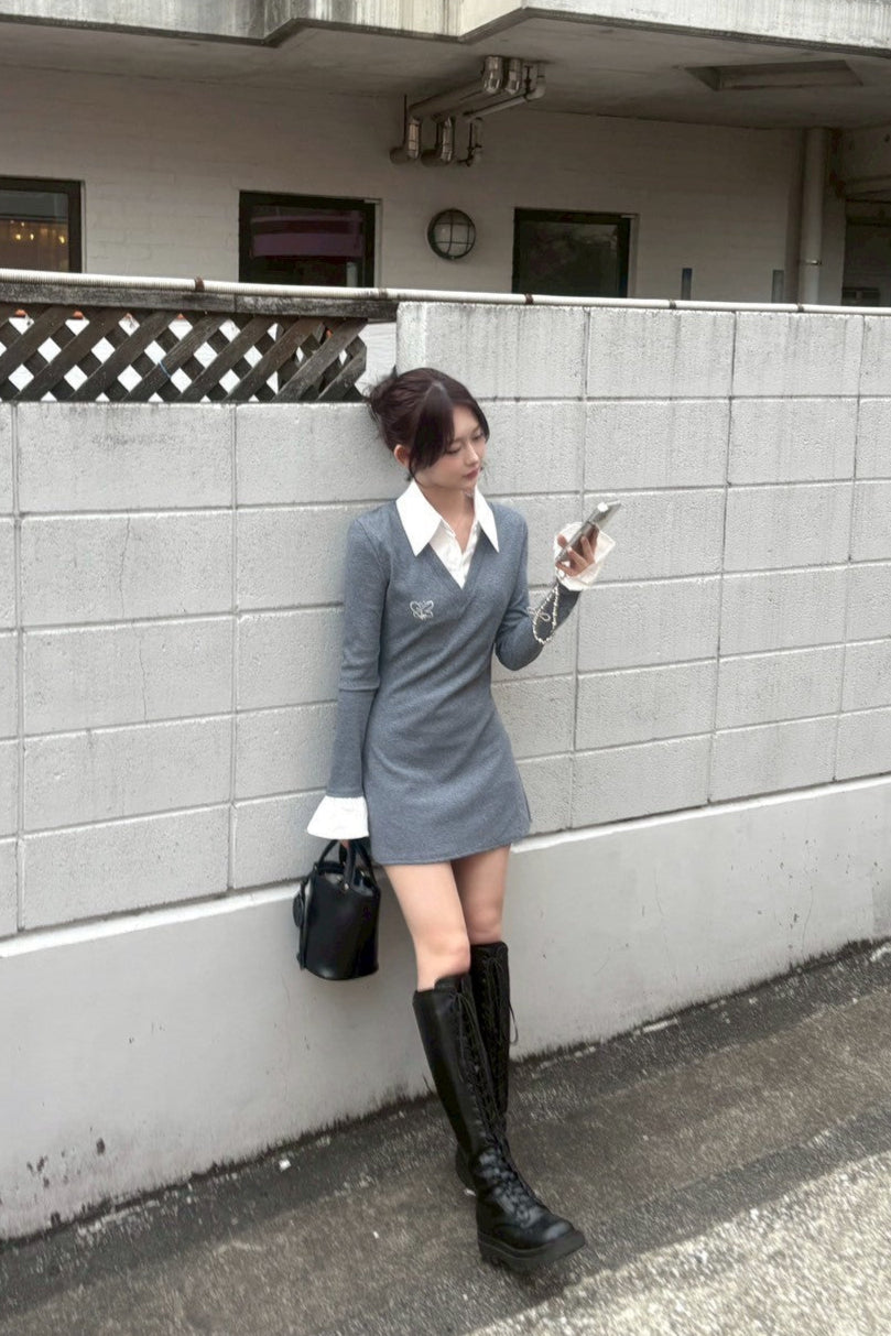 gray knit one point one-pice KR10149