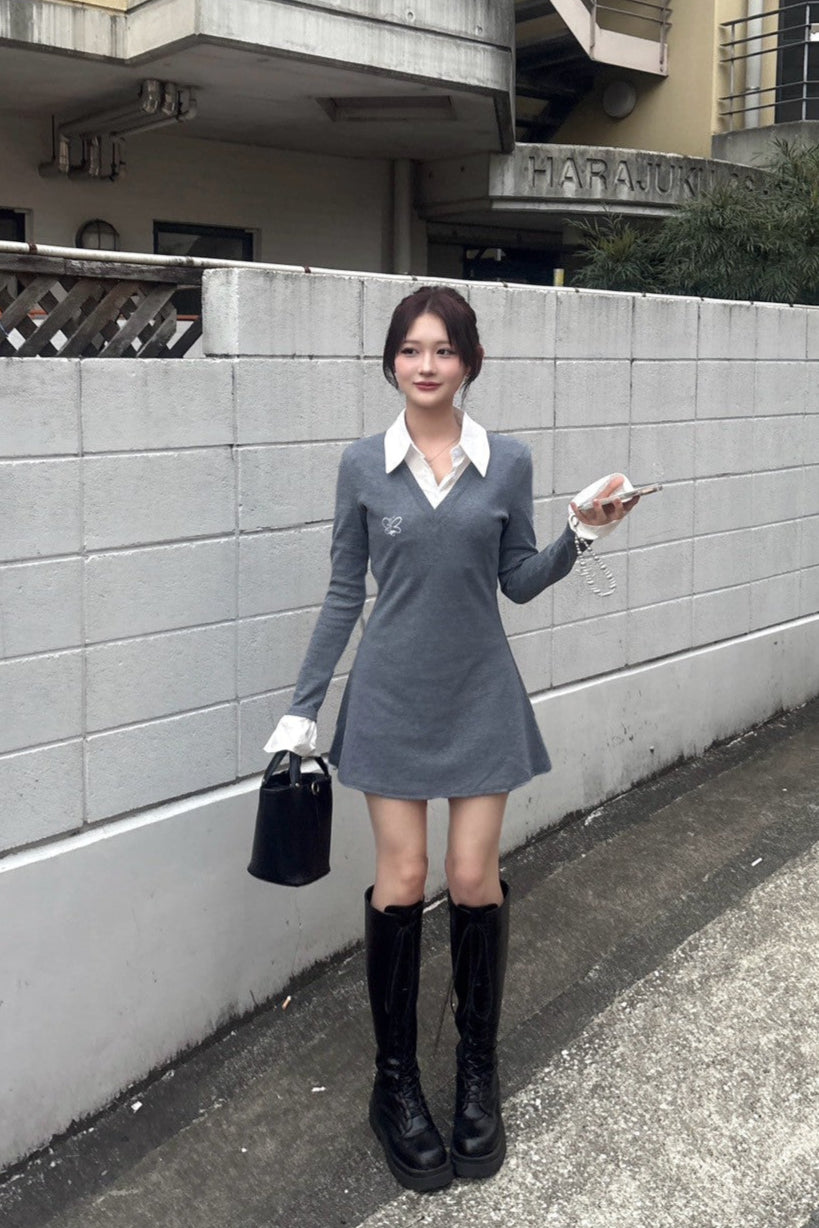 gray knit one point one-pice KR10149