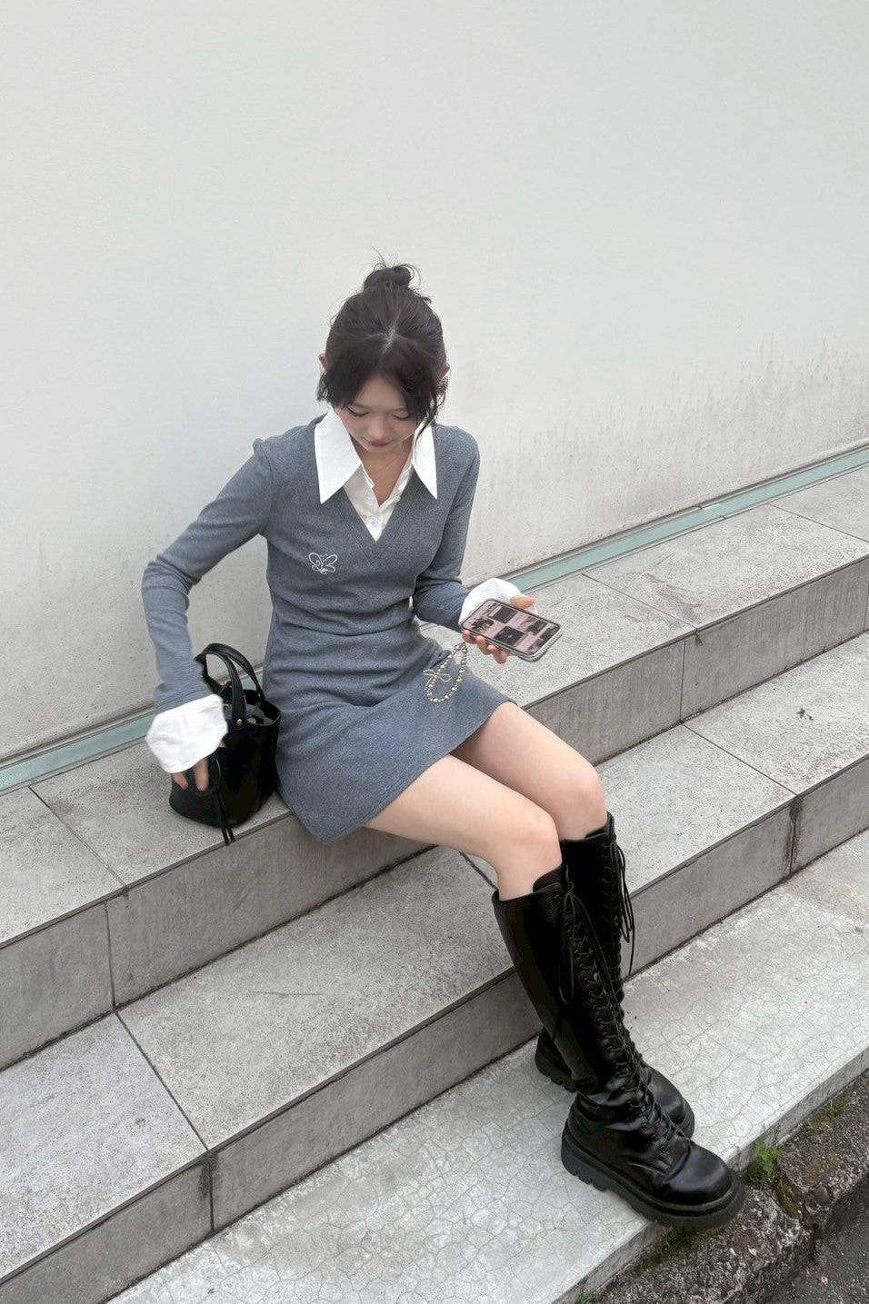 gray knit one point one-pice KR10149
