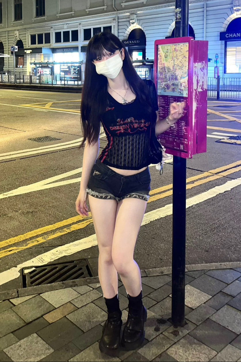 レオパードステッチデニムショートパンツ KR11529