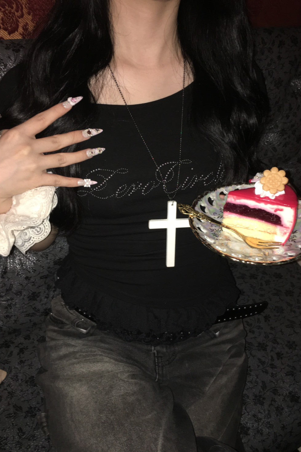 チョーカーフリルレイヤードTシャツ KR11066