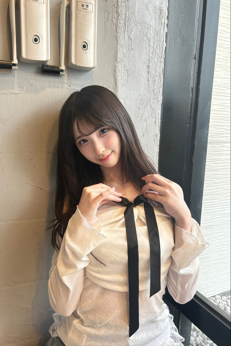 オフショルシフォンリボントップス KR11728