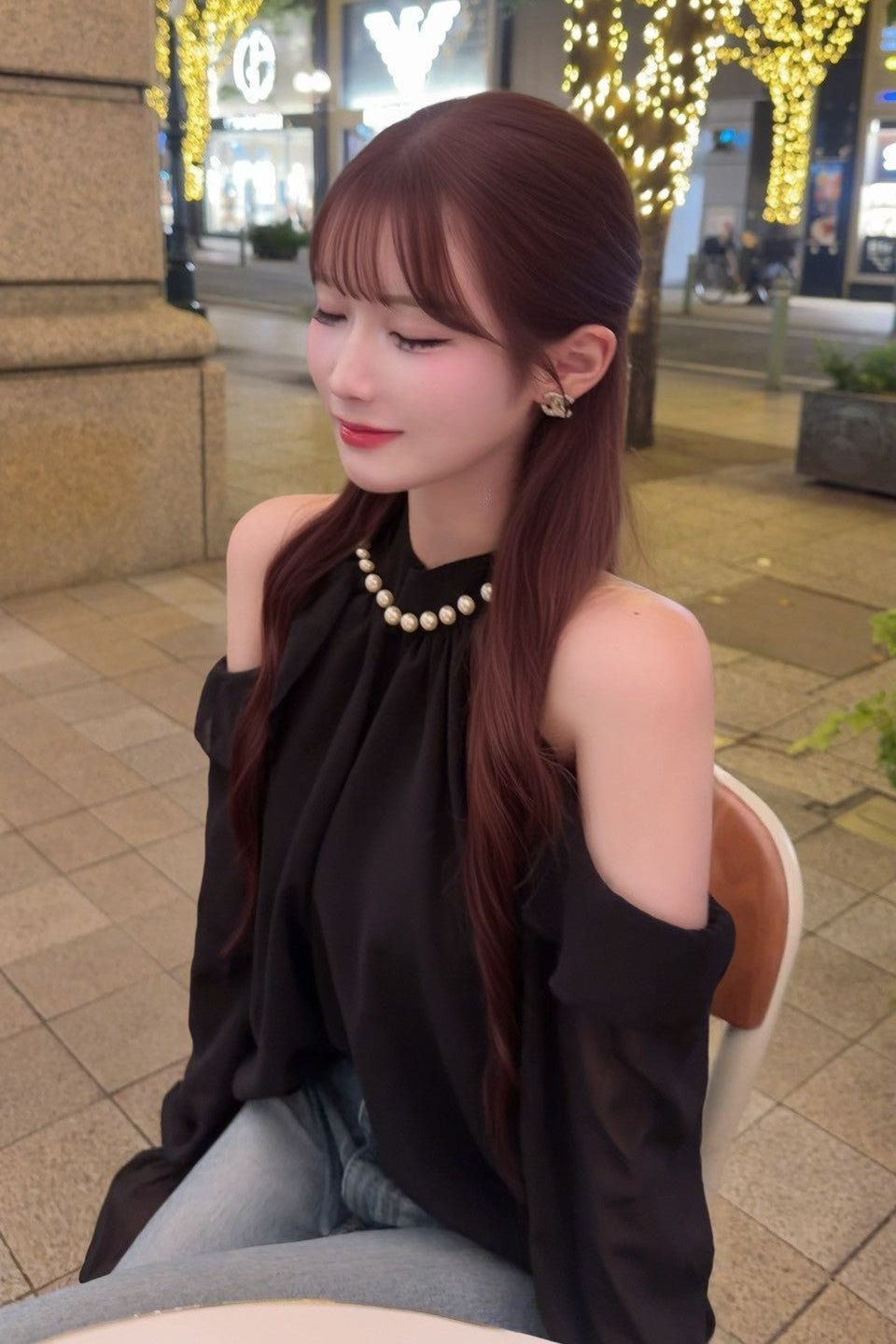 パールネック シフォンオフショルブラウス KR11816