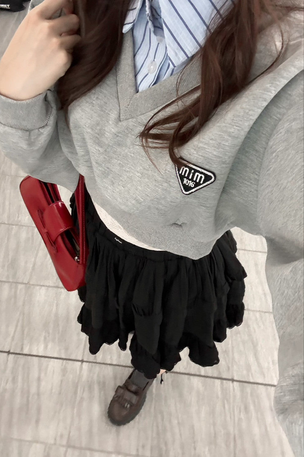 レイヤードシャツクロップドスウェット KR12135