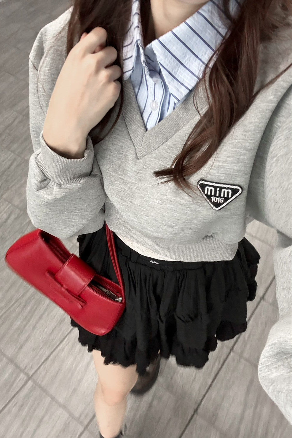 レイヤードシャツクロップドスウェット KR12135