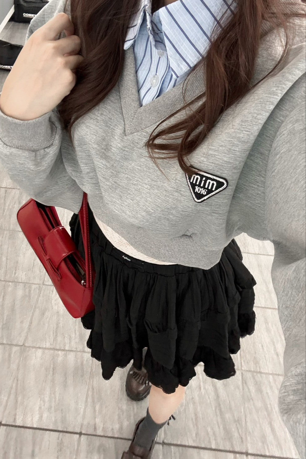 レイヤードシャツクロップドスウェット KR12135