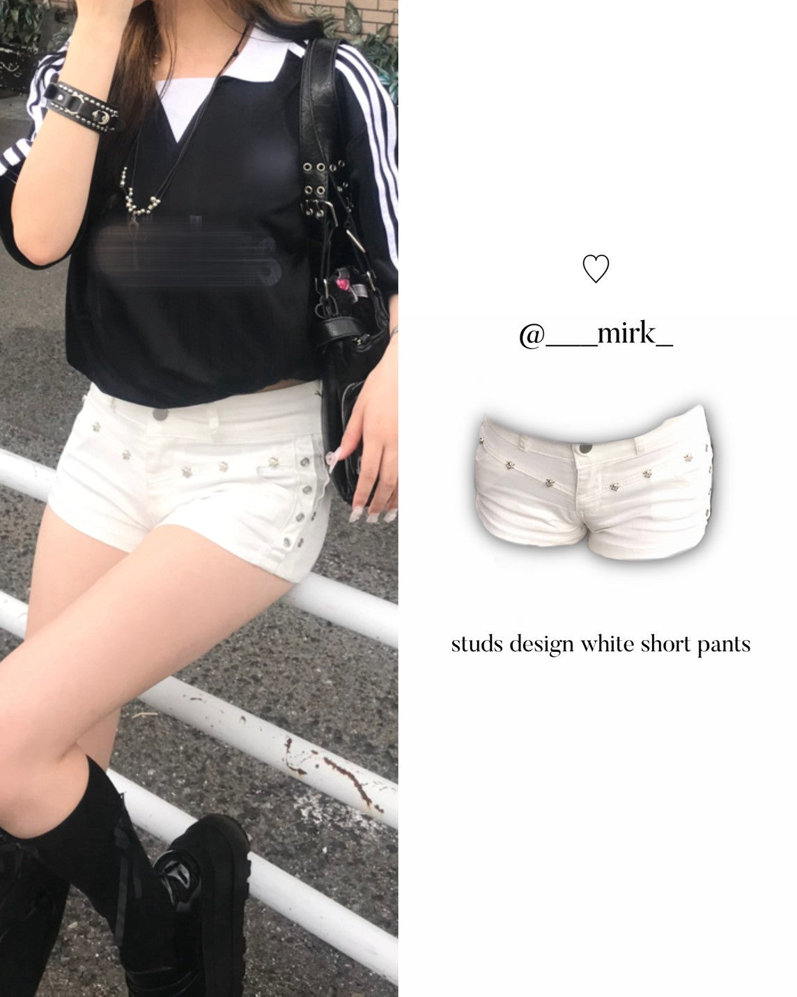 スタッズデザインホワイトショートパンツ KR13133