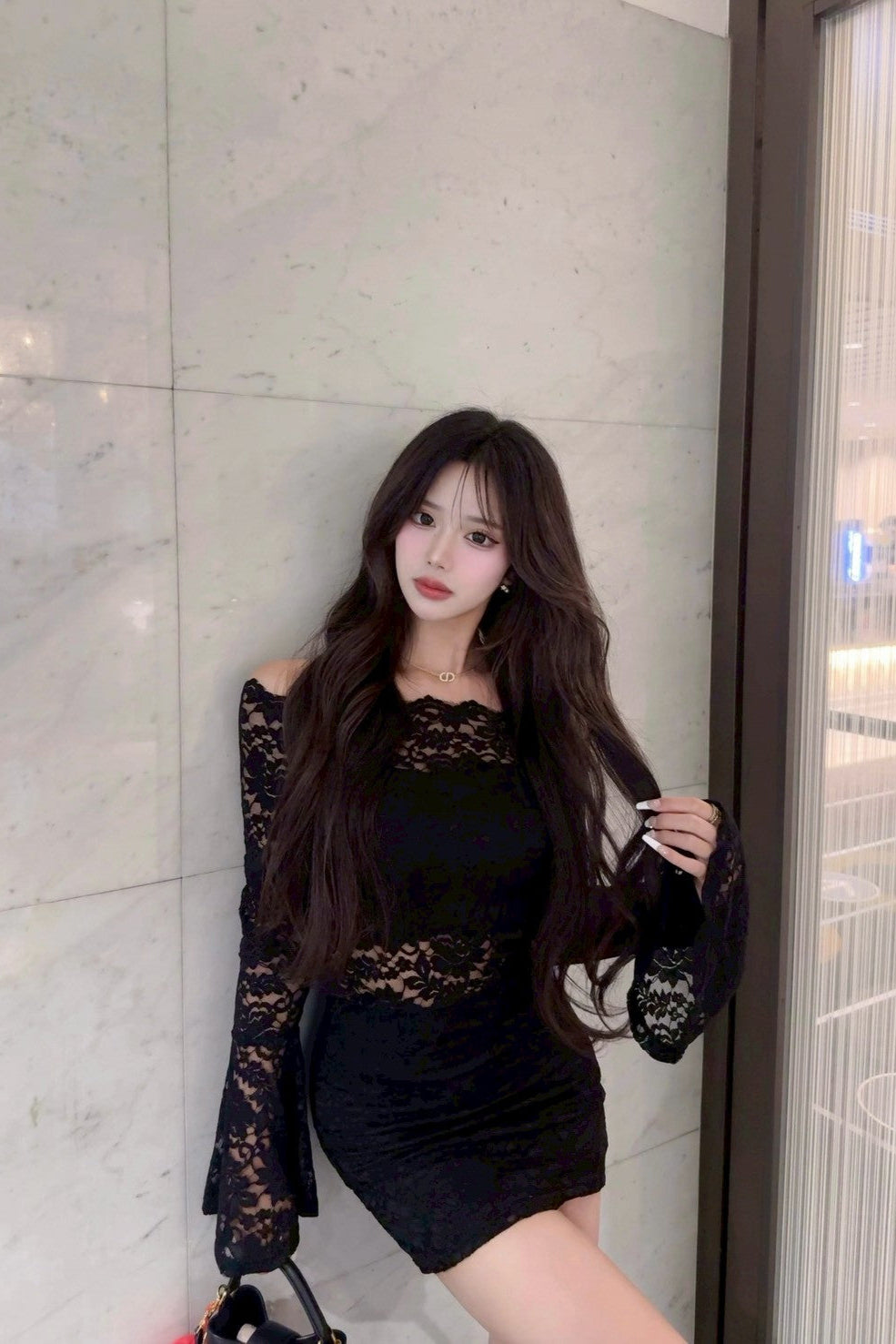 ブラックレースシースルーワンピース KR10989