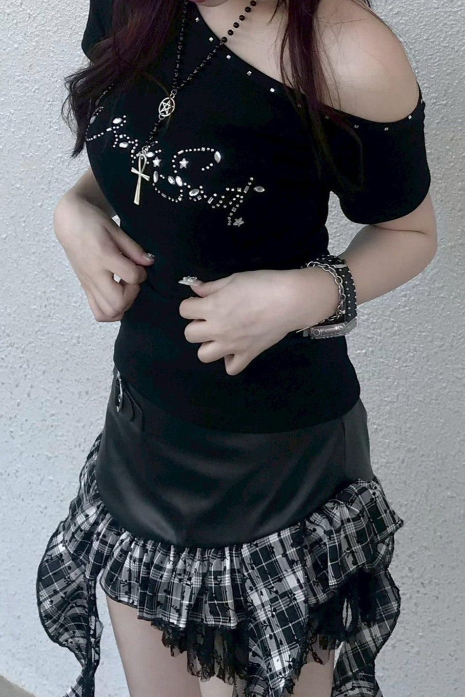 ワンショルダーラメロングTシャツ KR11233