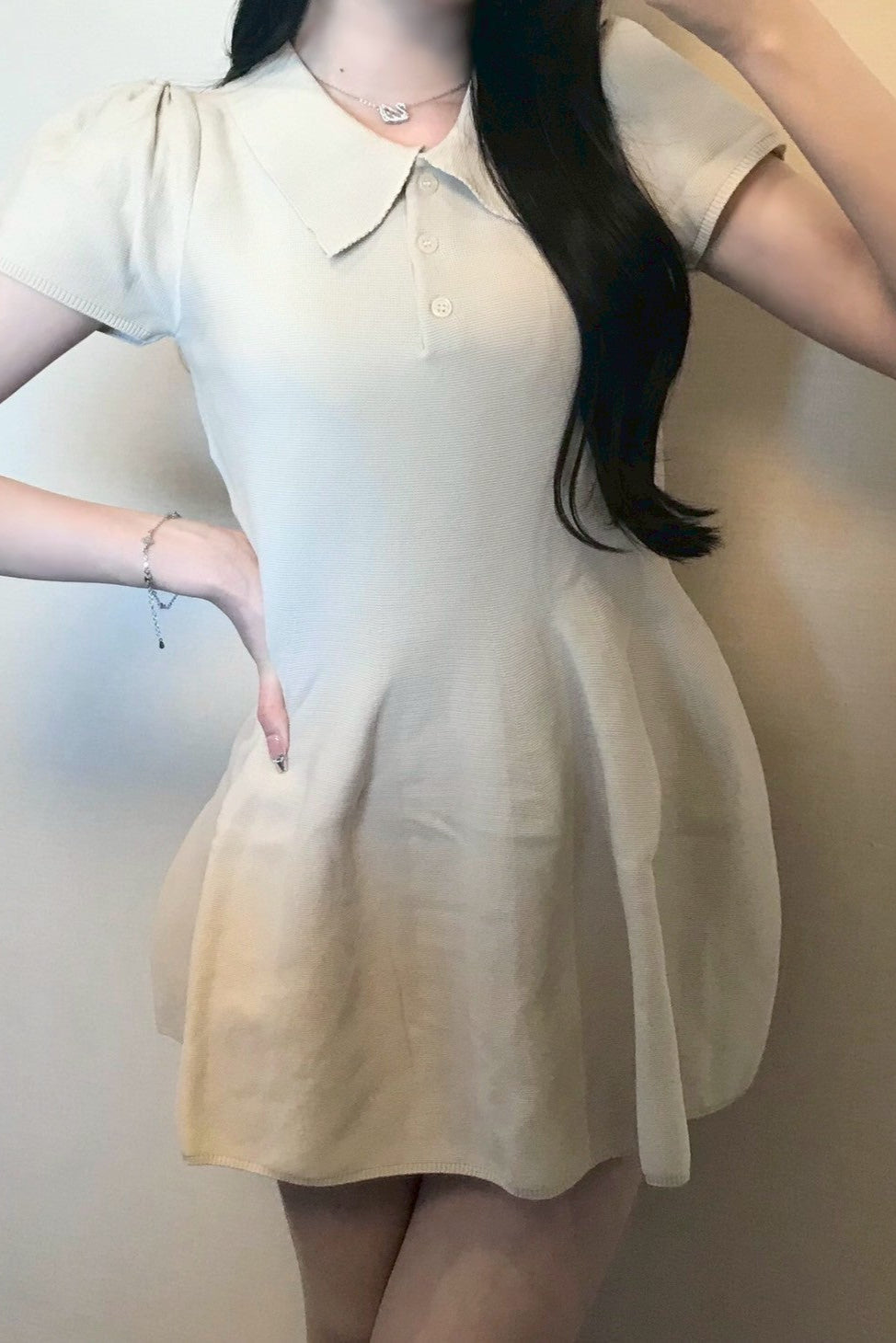 フレアスリーブ ポロワンピース KR12080