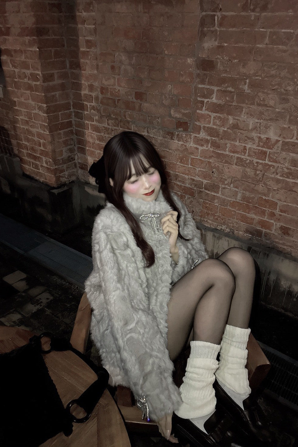 フェイクファーブローチコート KR30037