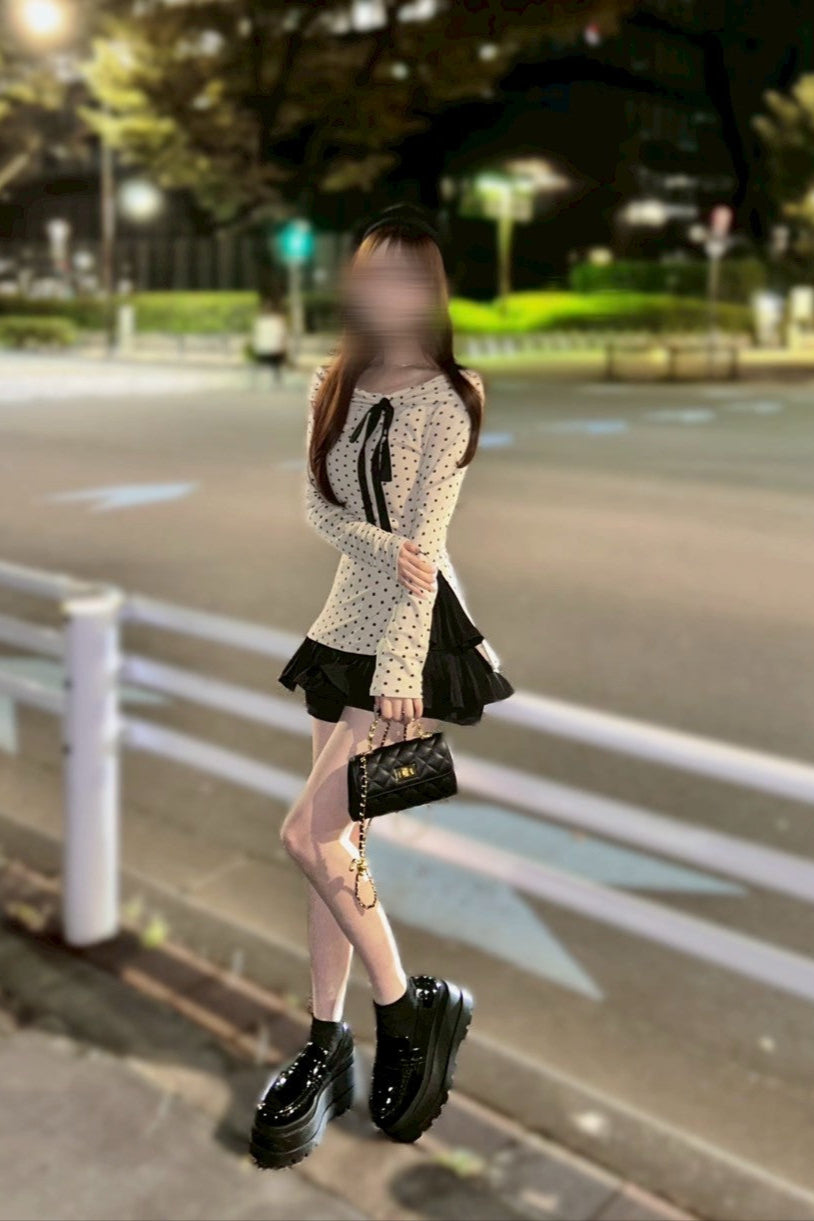 ドットワンオフショルリボントップス KR10362