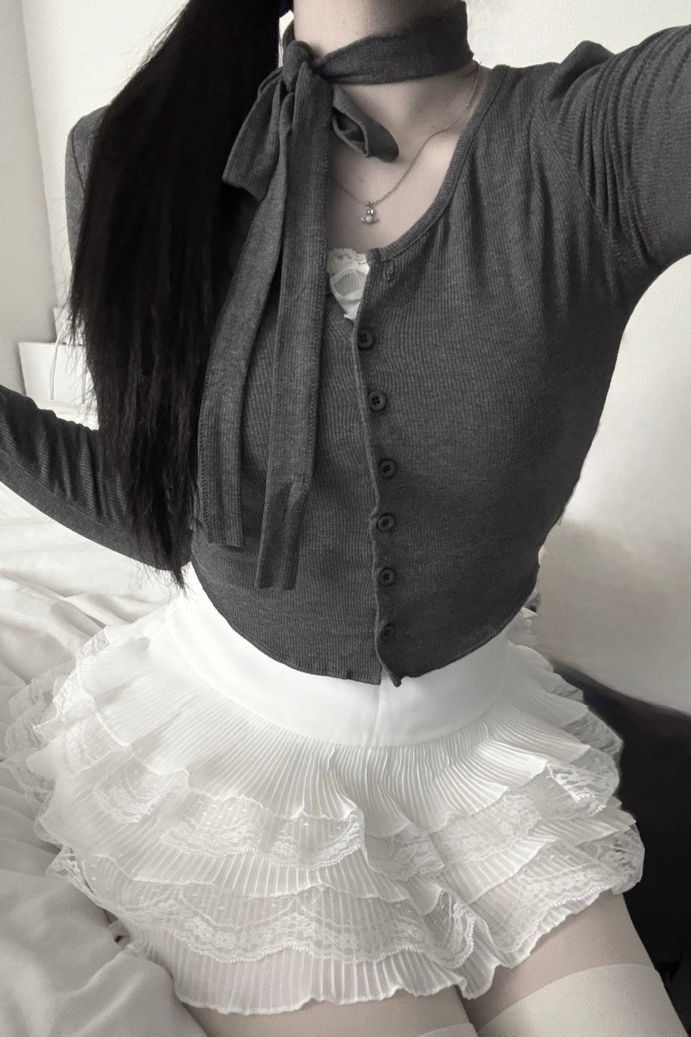 レースティアードプリーツミニスカート KR12549