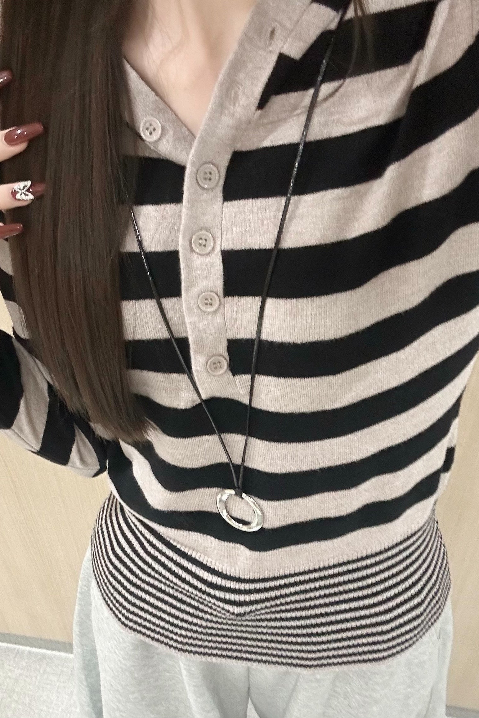 ボーダーポロニットトップス KR12627