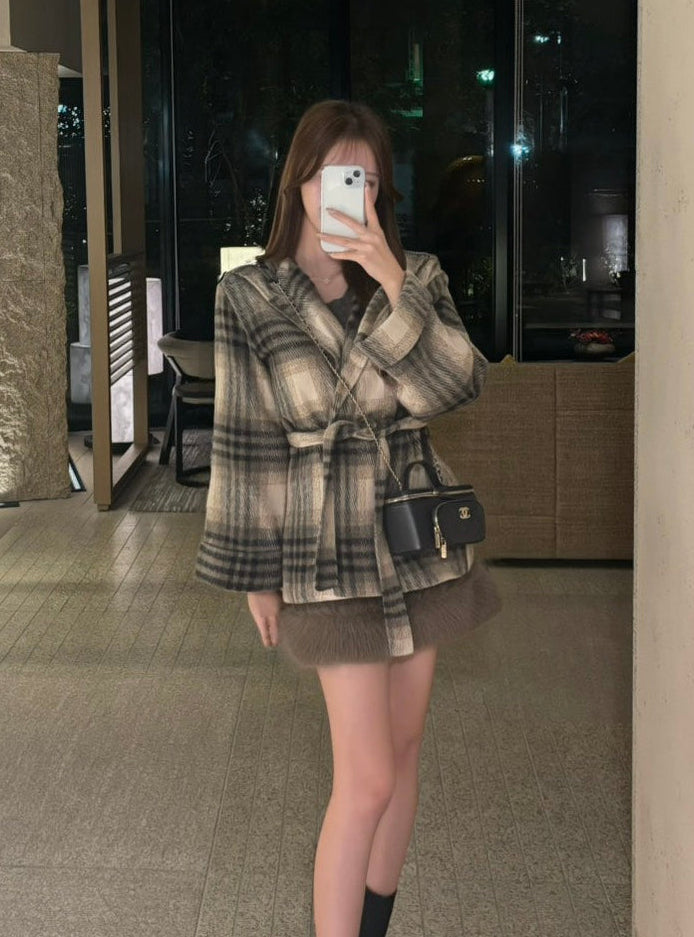 コリアンチェックカラーコート KR30220