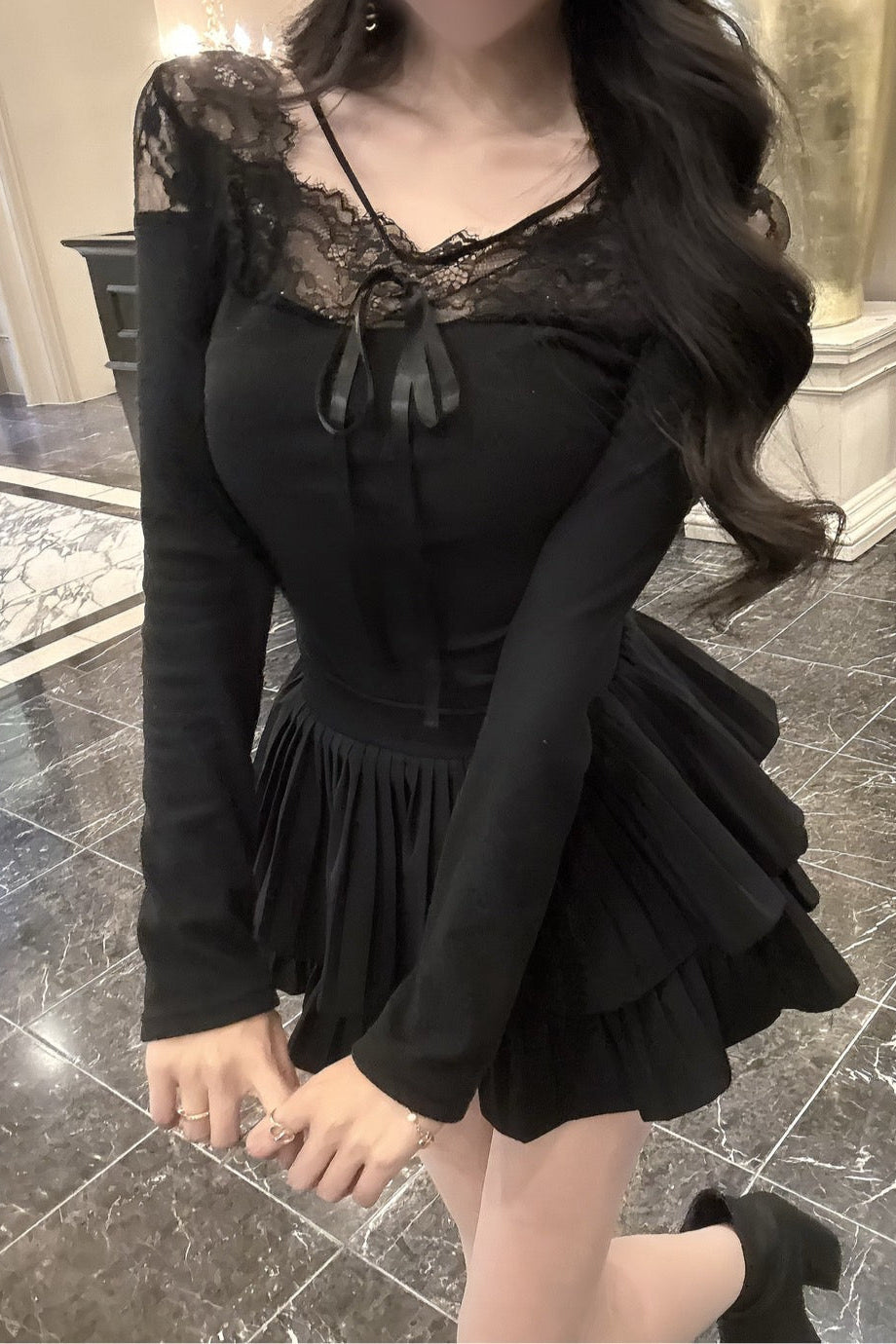 レースリボンシアートップス KR13907