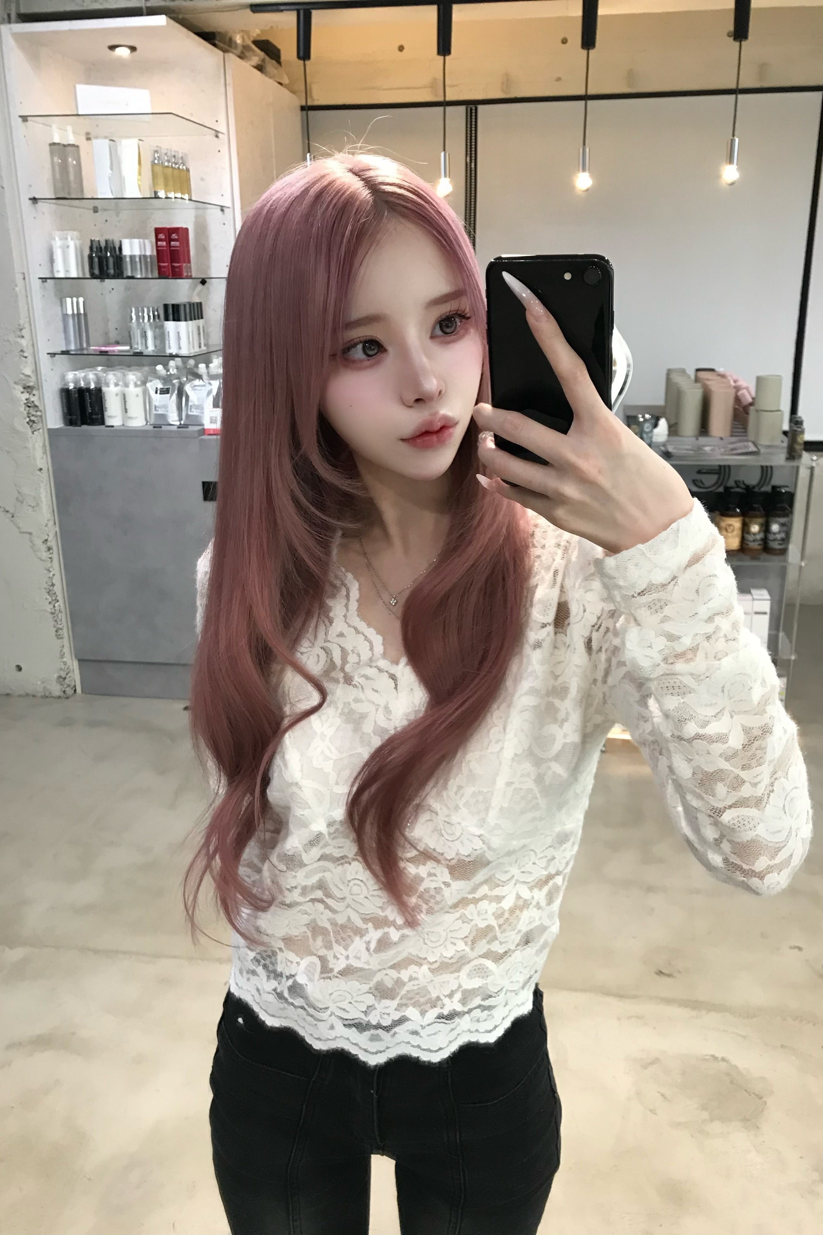 ディープVネックレーススリムトップス KR13997